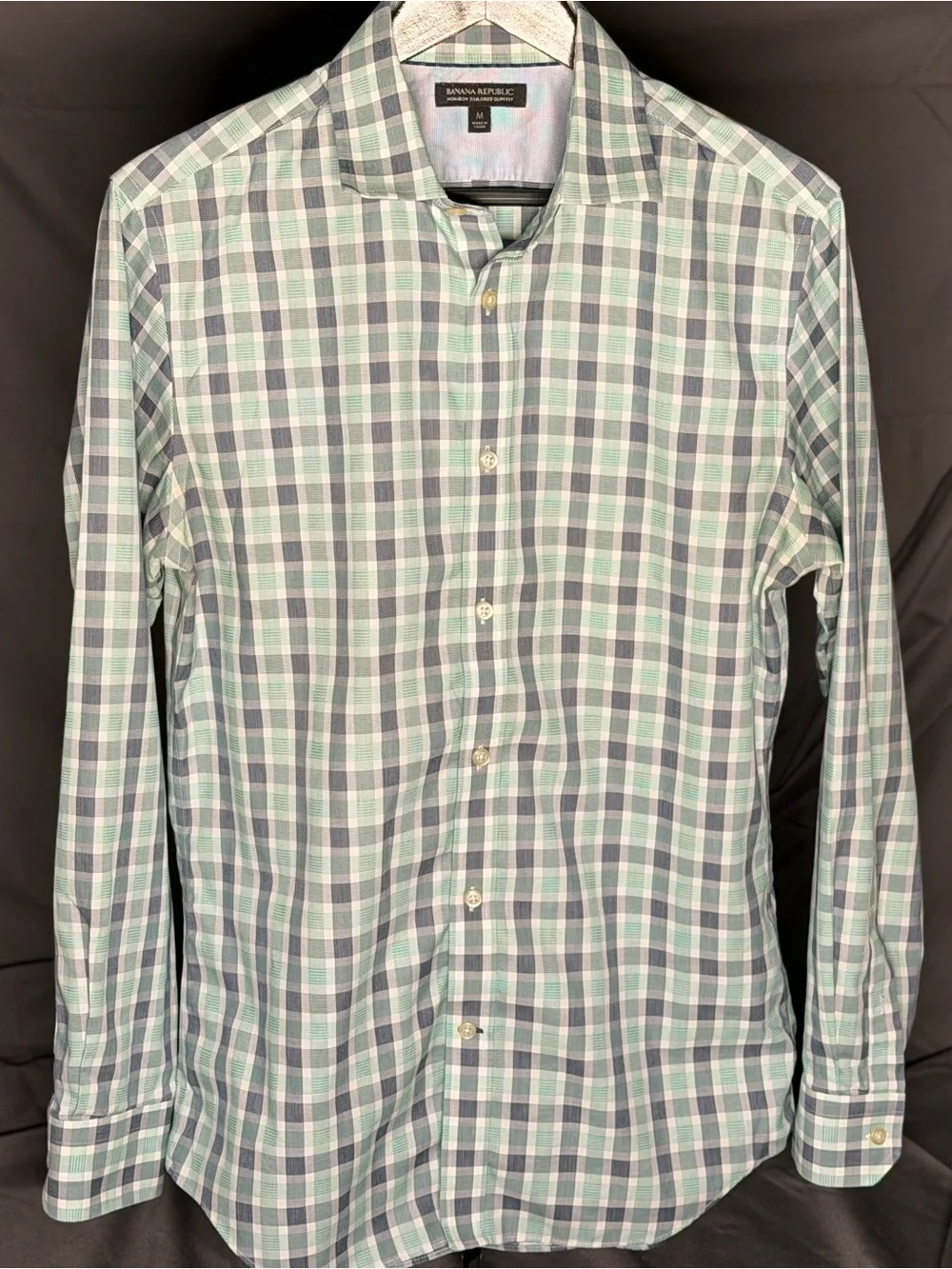 Banana Republic Non-Iron Men's Green and Blue Plaid Button-Down Shirt
